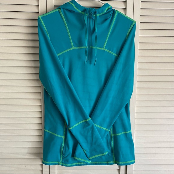 Kirkland Women's Size M Hooded Pullover Top Hiking Active Teal Blue Zip Pockets - Picture 5 of 16